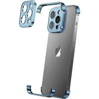 Husa Metalica Edgeless Compatibila cu iPhone 16 Pro, Vafy, Protectie pentru Colturi si Camera, Aliaj Aluminiu, Antisoc, Antizgariere, Albastru