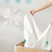 SONGMICS Cos de rufe din bambus cu capac 100L, sac textil detasabil, 55x35x61 cm, bej natur