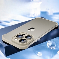 Husa Metalica Edgeless Compatibila cu iPhone 15 Pro Max, Vafy, Protectie pentru Colturi si Camera, Aliaj, Antisoc, Antizgariere, Gri Metalizat