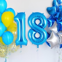 Balon din Folie Metalizata Flippy, Figurina Cifra, Tema Aniversare 40 cm, Ambalaj Individual, Pai inclus, Umflare cu Aer sau Heliu, Albastru, Cifra 1