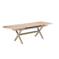 Masa gradina extensibila 180-240 cm din aluminiu cu blat aspect lemn, 180-240x90x76 cm, bej