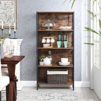 VASAGLE Biblioteca, raft cu 4 niveluri, cadru otel si polite din MDF, 74x30x155cm, maro rustic si negru