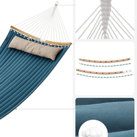 SONGMICS Hamac dublu cu bare curbate din bambus, perna inclusa, maxim 225 kg, 200x140 cm, albastru