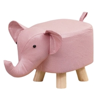 Taburet pentru Copii, Vafy, Scaun Tip Taburet, Model Elefant, din Lemn Masiv, Scaun pentru Copii, 30 x 25 x 25 cm, Roz