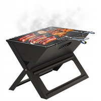 Gratar portabil pliabil pentru gradina si camping, metal, 56x56x40 cm, negru