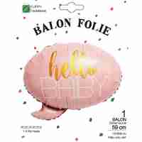 Balon din Folie Metalizata, Vafy, Figurina Norisor, Tema Hello Baby , 59x50 cm, Ambalaj Individual, Pai Inclus, Umflare cu Aer sau Heliu, Roz