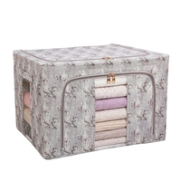 Cutie Depozitare, Vafy, 66L, din Material Textil, 50 x 40 x 33 cm, pentru Haine si Lenjerii, Model Flori de Primavara, Gri