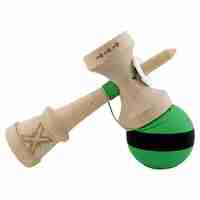 Kendama X Originala, Profesionala, Flippy, Cupe Mari KING SIZE V3, Rubber Grip, Gaura in Baza, Rulment Metalic, din lemn 18 cm, Ata 62/65 cm, M Bicolor Verde Dublu/Negru
