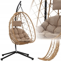 Leagan tip cuib suspendat, cu perna, cadru metalic si cos PE, 103x95x185 cm, maro