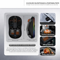 Mouse Wireless, Vafy, Dual Bluetooth, 2.4 GHz, Multi Device, USB-C, 4 Niveluri DPI 800-2400, Reincarcabil, Iluminare LED, Compatibil MacBook/iPad/Laptop, 10 x 6 cm, Negru