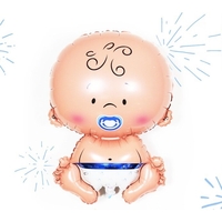 Balon din Folie Metalizata, Vafy, Figurina Baietel, Tema Botez, 73x48 cm, Ambalaj Individual, Pai Inclus, Umflare cu Aer sau Heliu, Albastru