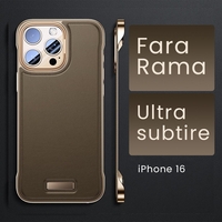 Husa pentru iPhone 16, husa de protectie pentru telefon, Vafy, Design Modern fara margini, Subtire, din Piele PU, Desert Gold