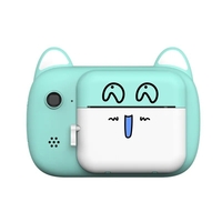 Camera Instantanee pentru Copii, Flippy, Camera Frontala + Selfie, cu Functie de Printare, Cablu USB-C, Bluetooth, Compatibil iOS/Android, Imprimare APP, Model Pisica Smiley Face, Verde