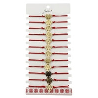 Bratara Martisor pentru Dama, Jolie, Model Copac in Inima, Set 12 bucati, Pandativ din Inox Auriu, Snur Ajustabil Impletit, Rosu