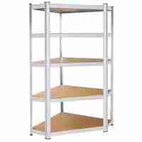 Raft de colt cu cadru metalic modular pentru depozitare, 5 polite, 180x90x40cm, sarcina 875kg