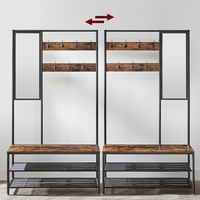 VASAGLE Cuier cu rafturi depozitare pantofi si ​​oglinda, industrial, 35x98x180 cm, maro rustic si negru