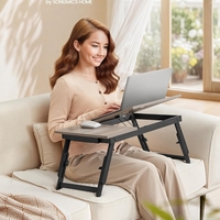 SONGMICS Masa laptop sau mic dejun cu picioare pliabile, din bambus, blat reglabil pe unghi si inaltime, 68x35x32 cm