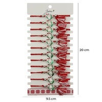 Martisor Bratara cu Ciucure pentru Dama, Jolie, Model Inima cu Ghiocel, Set 12 bucati, Pandativ din Inox, Snur Reglabil, Rosu/Alb