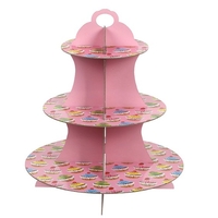 Suport Prajituri, Vafy, 3 Etaje, Design de Petrecere, pentru Prajituri, Candy Bar, din Carton, Roz/Multicolor