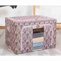 Cutie Depozitare, Vafy, 66L, din Material Textil, 50 x 40 x 33 cm, pentru Haine si Lenjerii, Model Bambus, Roz