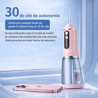 Irigator Bucal Electric, Flippy, Portabil, Dus Bucal pentru Curatare, Indepartare Tartru, 4 Capete, 25 x 8 x 8 cm, Roz