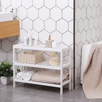 SONGMICS Raft de depozitare din bambus, cu 3 niveluri, 26x70x55cm, alb