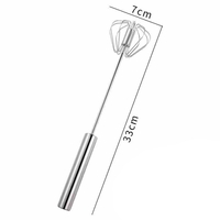 Mixer Manual, Flippy, pentru Oua Smantana Frisca Aluat, Maner Otel Inoxidabil, Usor de Utilizat si Depozitat, 33 x 7 cm Argintiu