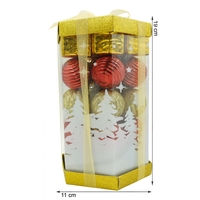 Set de 35 ornamente de brad, Flippy, de tip Glob, Rosu/ Auriu, din polistiren, cu finisaj sclipitor , cutie 11 cm adancime x 19 cm inaltime x 11 cm lungime)