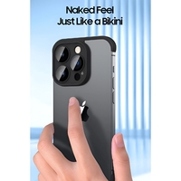 Husa Metalica Edgeless Compatibila cu iPhone 15 Pro, Vafy, Protectie pentru Colturi si Camera, Aliaj, Antisoc, Antizgariere, Negru Metalizat