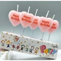 Set 5 Lumanari de Tort, Flippy, Model Inima, Text Happy Birthday, 2.5 x 2.5 cm, din Ceara, Multicolor