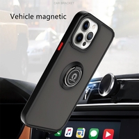 Husa Anti Fall Metal Bracket pentru Apple iPhone 14 Pro Max, Rezistenta la socuri, Margini colorate, Cu inel de prindere magnetic, Vafy, Negru