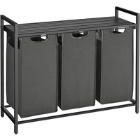 VASAGLE Cos de rufe, 3 compartimente, saci de rufe detasabili, raft, cadru metalic, 3x38L, 93x33x72 cm, negru