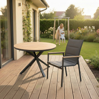 Masa rotunda pentru gradina, cadru aluminiu cu blat polywood aspect lemn, 112x73 cm, maro natur