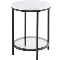 VASAGLE Masa rotunda, cu cadru de otel, noptiera, 45x55cm, negru cu blat alb aspect marmura
