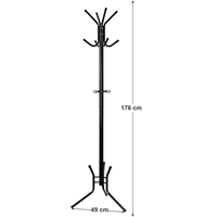 VASAGLE Cuier pentru haine, din otel, tip pom, cu 12 carlige, 176cm, negru