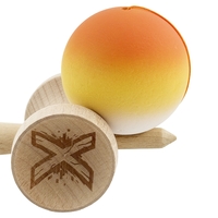 Kendama X Originala, Profesionala, Flippy, Cupe Mari KING SIZE V3, Rubber Grip, Gaura in Baza, Rulment Metalic, din lemn 18 cm, Ata 62/65 cm, Gradient Portocaliu/Galben/Alb