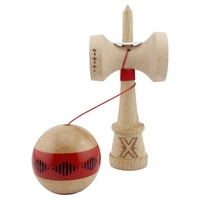 Kendama X Originala FREQUENCY, Profesionala, Flippy, Cupe Mari KING SIZE V3, Super Sticky, Gaura in Baza, Rulment Metalic, din lemn 18 cm, Ata 62/65 cm, Rosu/Maro