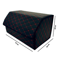 Cutie de Depozitare Auto, Flippy, Organizator Premium Portbagaj, Geanta Multifunctionala, Piele Ecologica, 2 Compartimente Depozitare, Pliabil si Rezistent la Uzura, Negru/Rosu, 55 x 30 x 30cm