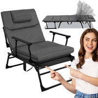 Fotoliu pliabil 2 in 1 tip sezlong, cu 5 pozitii, structura metalica si saltea inclusa, 180x58x89 cm, gri
