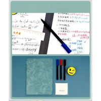 Set Agenda A5 Reutilizabila cu Pagini Tip Tabla, Agenda Pagini Albe cu Stergere Uscata, 3 Markere, 1 Burete și 1 Laveta de sters, Portabila, 24 x 16.5 cm, Coperta Piele, Verde
