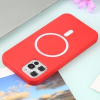 Husa MagSafe liquid large hole magnetic shell pentru Apple iPhone 14, Full Cover, Liquid Silicone, Magnetica, Incarcare Wireless, Vafy, Rosu