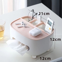 Suport pentru Servetele, Flippy, Cutie Multifunctionala, Design Minimalist, ABS, cu Suport pentru Obiectele Personale, pentru Birou, 21x12x12 cm, Roz