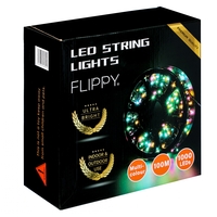 Instalatie Craciun liniara cu transformator, 100m, multicolor, 1000 LED-uri, fir negru, 8 jocuri de lumini, Vafy