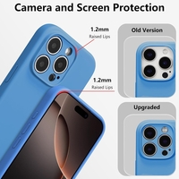 Husa de Protectie, Vafy, pentru iPhone 16 Pro Max, Liquid Silicone, cu Microfibra pe Interior, Protectie Antisoc, Compatibil Incarcare Wireless, Albastru