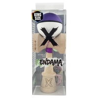 Kendama X Originala, Profesionala, Flippy, Cupe Mari KING SIZE V3, Rubber Grip, Gaura in Baza, Rulment Metalic, din lemn 18 cm, Ata 62/65 cm, S Bicolor Violet/Alb
