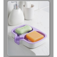 Savoniera Dubla, Flippy, Sistem de Scurgere a Apei, din ABS, 14.5 x 18 x 3 cm, Mov/Alb