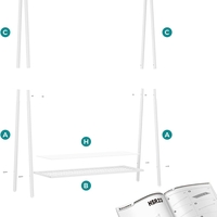 SONGMICS Suport haine cu bara si raft inferior, cadru metalic, 93x34x153 cm, alb