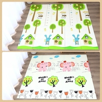 Covoras pentru Copii, Flippy, cu 2 Fete, Model Elefantei/Padure, din XPE+PE, Impermeabil, Antiderapant, Protectie Termica, +3 Luni, Pliabil, 180 x 200 x 1.5 cm, Multicolor