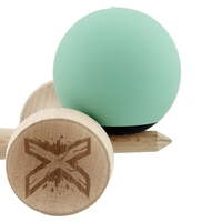 Kendama X Originala, Profesionala, Flippy, Rubber Grip, Cupe Mari KING SIZE V3, Gaura in Baza, Rulment Metalic, din lemn 18 cm, Ata 62/65 cm, Bicolor Turcoaz/Albastru inchis