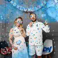 Tun Confetti, Flippy, Model Gender Reveal, Confetti Cannons, 40 cm, Ambalaj din Carton, Eliberare prin Rasucire, Albastru